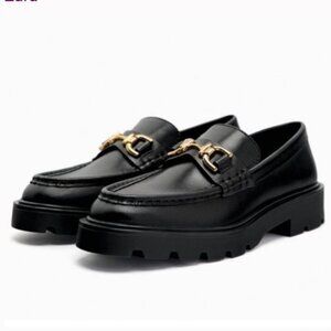 Zara Chunky Lug Sole Loafers Black Gold Bit EU 37 (US 6.5–7)